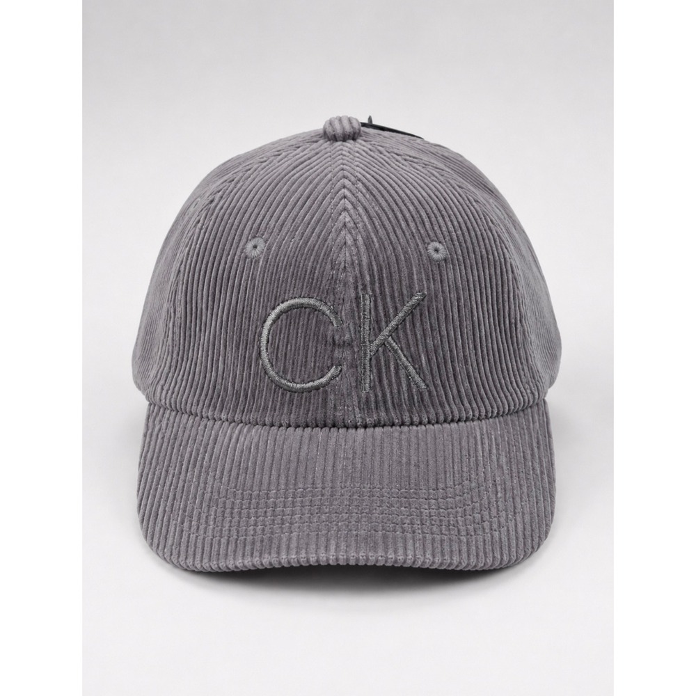 Calvin Klein‎ Grey Corduroy Baseball Cap CK Logo Adjustable Hat Classic NEW